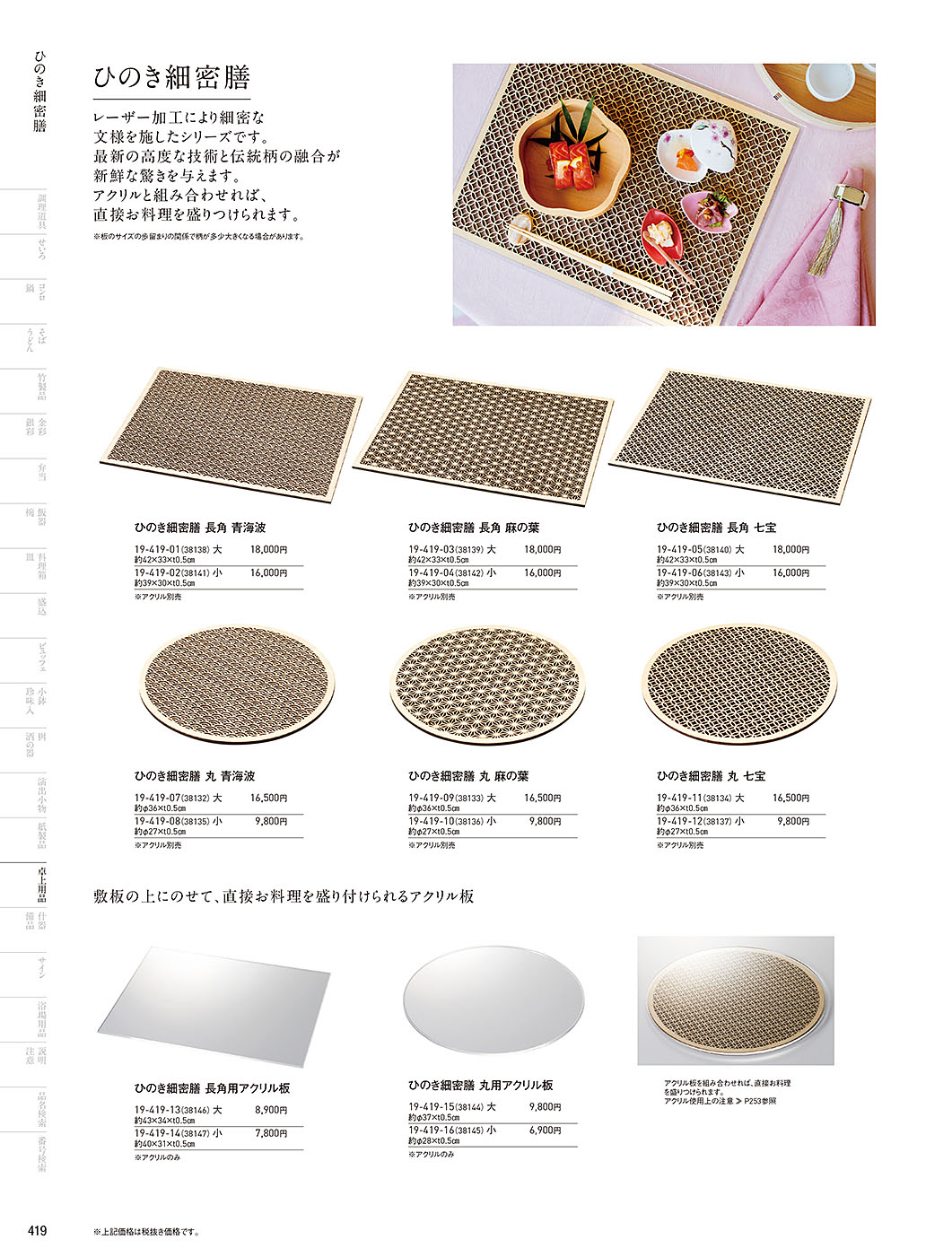 和食器カタログ P.419-卓上用品／膳