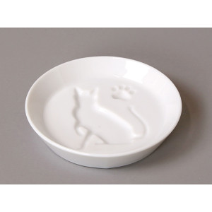 白磁・絵柄入醤油皿(ねこ) (W26233)