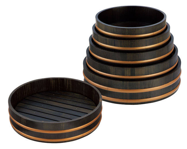 天然木盛込桶 黒彩色(目皿付) 桶(目皿付)尺2(W30021)