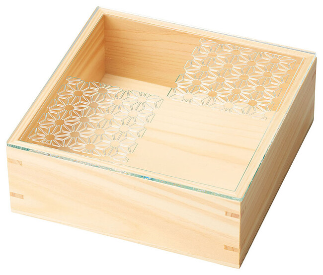 細密・正角料理箱(ガラス蓋仕様) 麻の葉 (W28034)